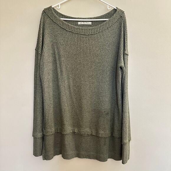 Free People North Shore Thermal Knit Tunic Boho Top Oversized size XS Green - Picture 1 of 10